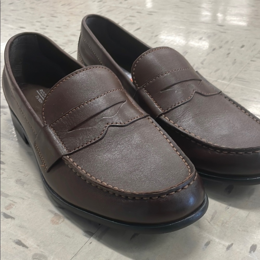 Rockport Trutech Brown Leather Penny Loafers with Rubber Sole